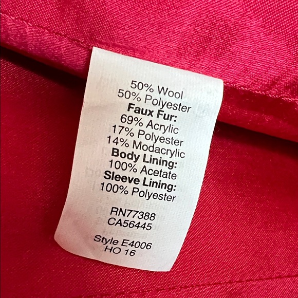 J. Crew Red Women's Pea Coat with Fur Trim - Picture 8 of 8